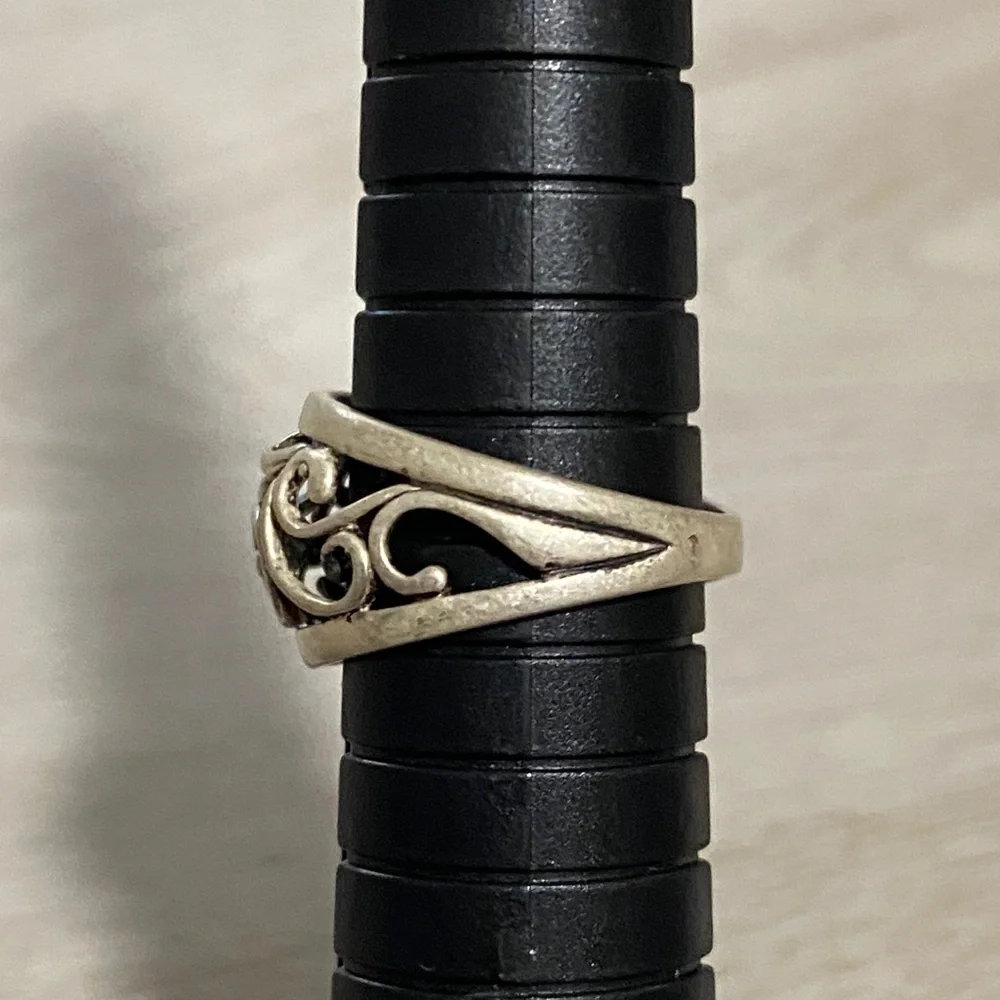 925 Sterling Silver Filigree Vine Swirl Design Band Ring Sz 6 Antiqued Finish